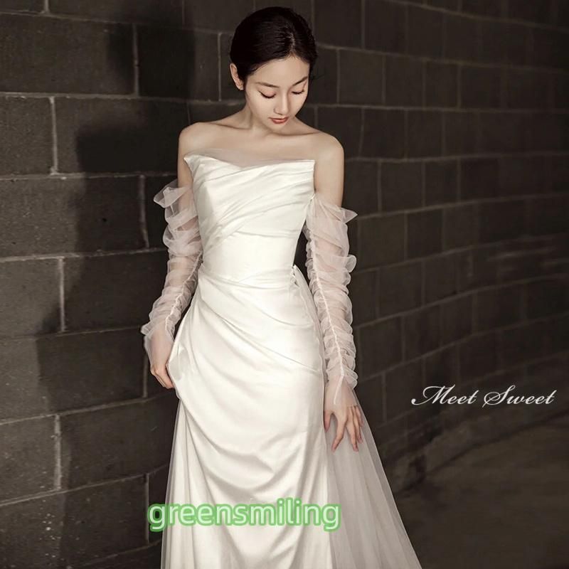 ウェディングドレス ウエディングドレス 二次会 結婚式 前撮り ブライダル ロングドレス 花嫁 スレンダードレス スレンダーラインドレス