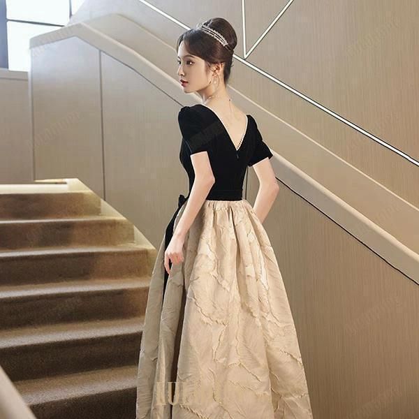 ドレス 大人 ピアノ 発表会 ロングドレス ミモレ丈 演奏会 結婚式 母親 演奏会用ドレス 大きいサイズ 小さいサイズ ロング 袖付き 黒 MAAHADDERANG_COM