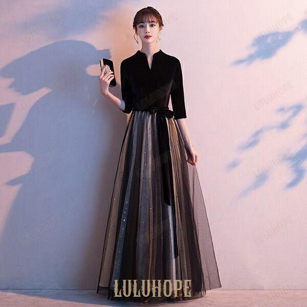 ロングドレス 演奏会 袖付き パーティードレス レディース 演奏会用ドレス 結婚式 母親 ドレス 大人 ピアノ 発表会 結婚式ワンピース