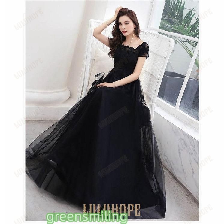 ロングドレス 演奏会 パーティードレス ブラック 袖あり レディース ロング丈 結婚式 ワンピース お呼ばれ ピアノ 発表会 大人