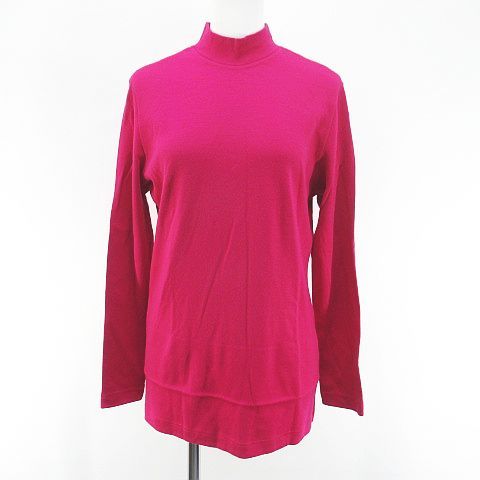 レオナール LEONARD 長袖 カットソー ハイネック L ショッキングピンク ビビットピンク 毛 ウール 無地