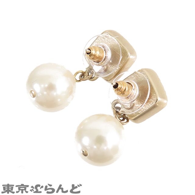 シャネル CHANEL ピアス ゴールドxオレンジ メタル フェイクパール ココマーク スクエア A14K GP レディース 101803052