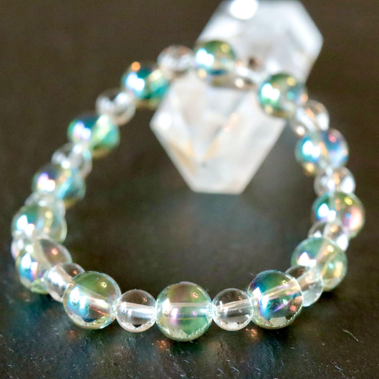 グリーンオーラ 水晶 光波動ブレスレット B0822-01