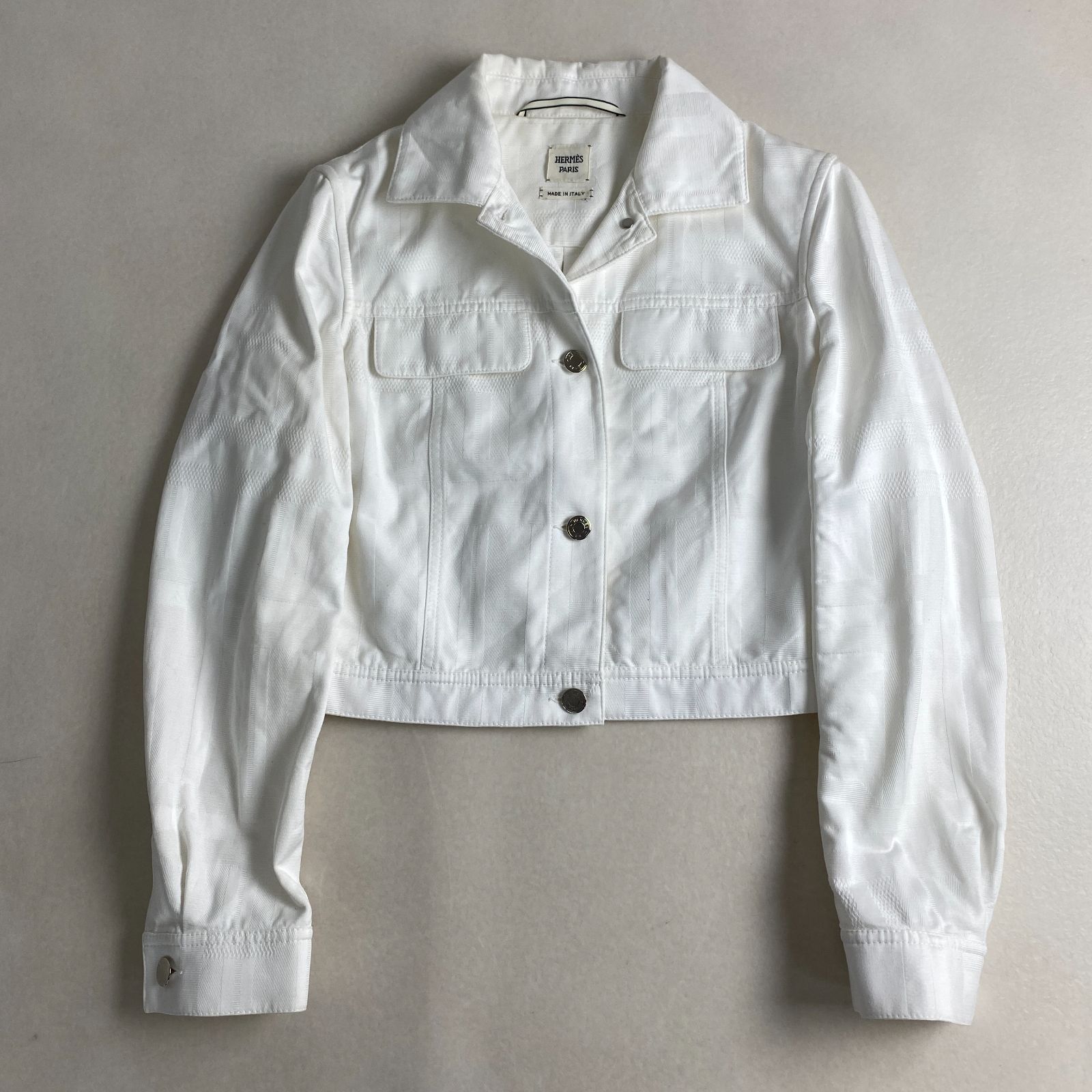 エルメス セットアップ HERMES 現行 H模様 クロップド セリエボタン 34 XS S相当 ホワイト