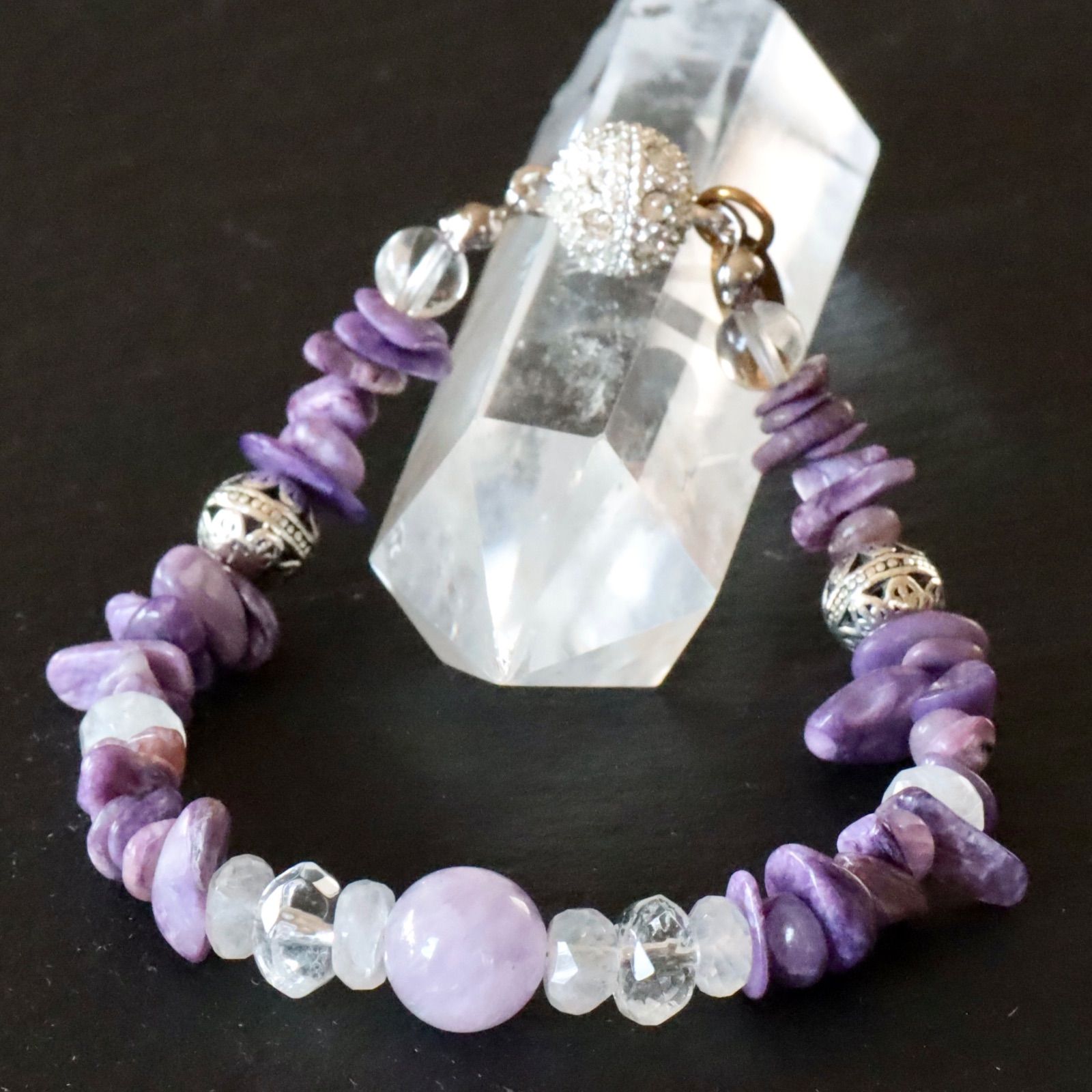 チャロアイト ラベンダーアメシスト ムーンストーン ブレスレットB0822-02