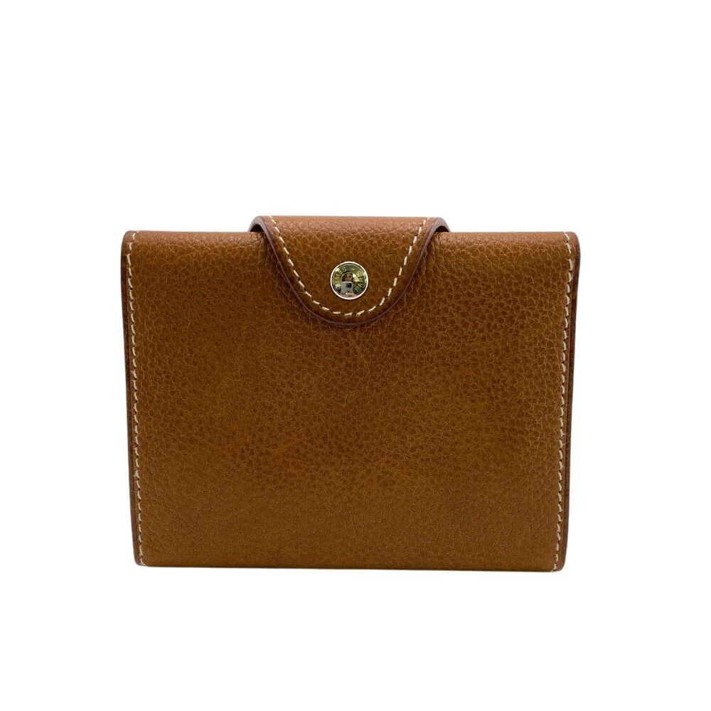 HERMESエルメス W イリアード ヴァッシュ ゴールド シルバー金具 カードケース 財布 ウォレット ブランド ブラウン レディース