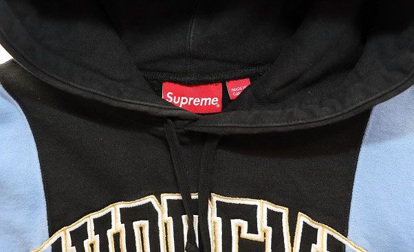 シュプリーム SUPREME 19AW PANELED ARC HOODED SWEATSHIRT BLACK BLUE