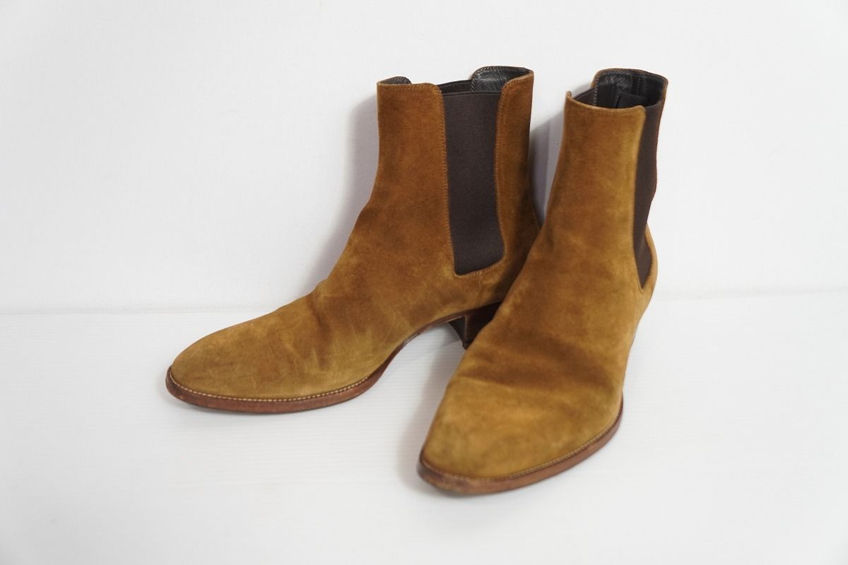 正規 SAINT LAURENT PARIS サンローラン パリ CHELSEA BOOTS サイドゴア スエード レザー ブーツ 634194 サイズ42 ブラウン 607P