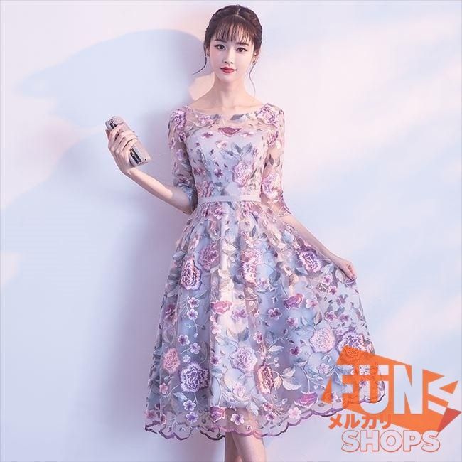 パーティードレス レディース 花柄 オーガンジー ワンピース ワンピ 結婚式 パーティ 成人式 社交 お呼ばれ 花嫁 二次会 ドレス フォーマル1028