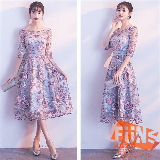 パーティードレス レディース 花柄 オーガンジー ワンピース ワンピ 結婚式 パーティ 成人式 社交 お呼ばれ 花嫁 二次会 ドレス フォーマル1028