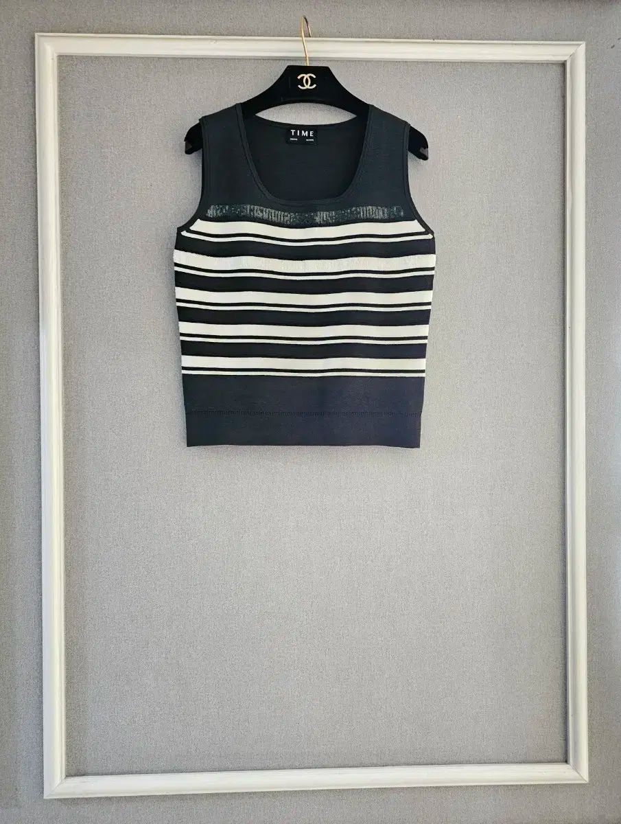 TIME ストライプ ビーズリング ニットトップス F