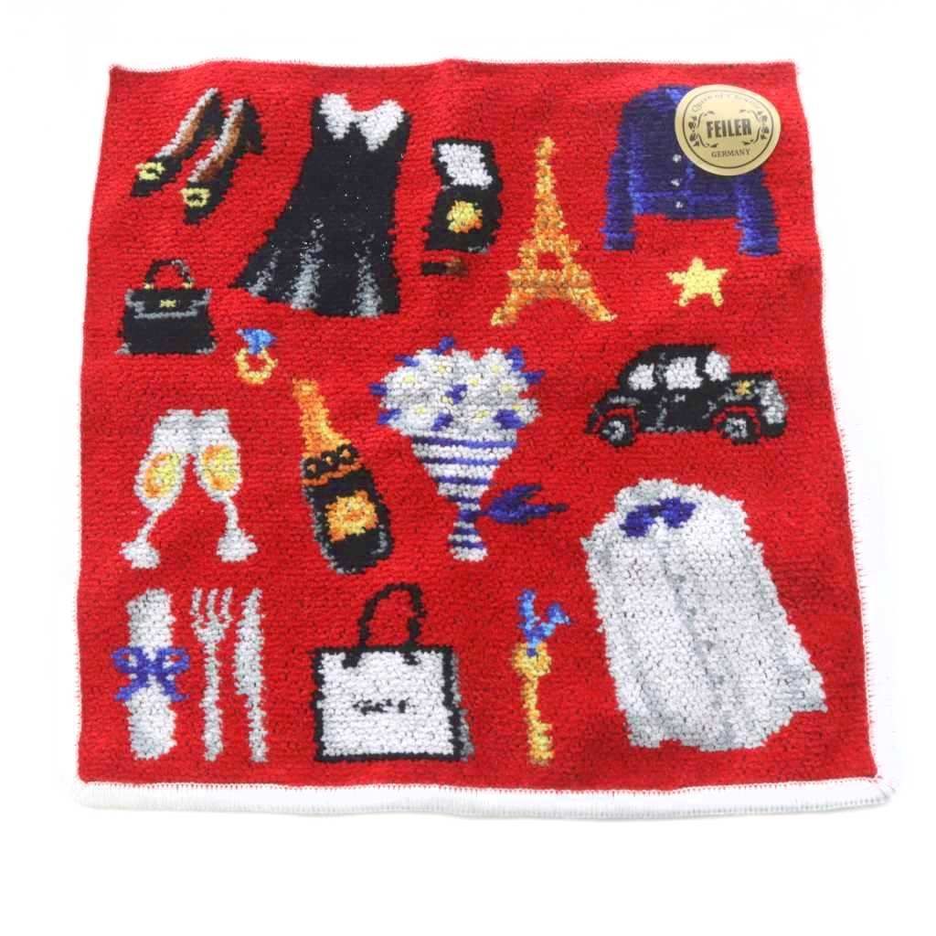 フェイラー FEILER IENA別注 BONSOIR IENA タオルハンカチ 総柄 赤