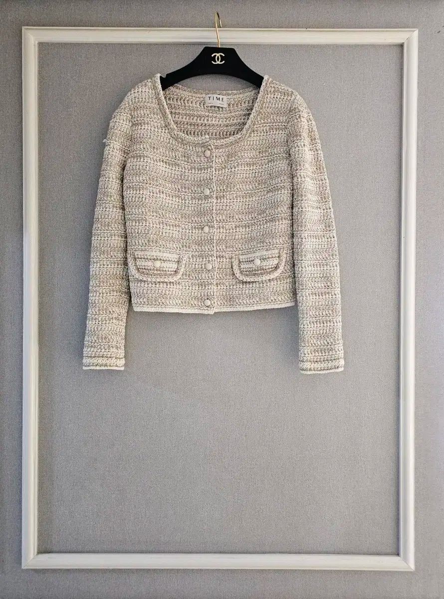 タイム GOLD빛ボタン グリッターニットカーディガン F
