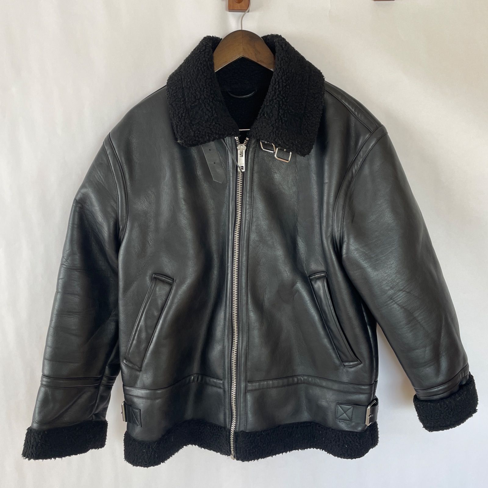 美品】エイチアンドエム H&M メンズ B-3型 レザー ムートンジャケット 