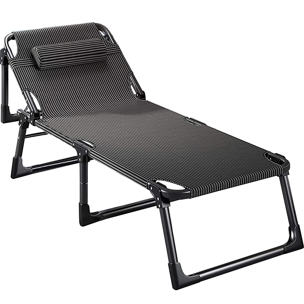 折りたたみベッド サマーベッド 簡易ベッド キャンピングベッド ビーチベッド 軽量 組立不要 持ち運び便利 4段階調 キャンプや BBQ 仮眠 残業 自宅 客用ベッド 防災 アウトドア用 枕付き