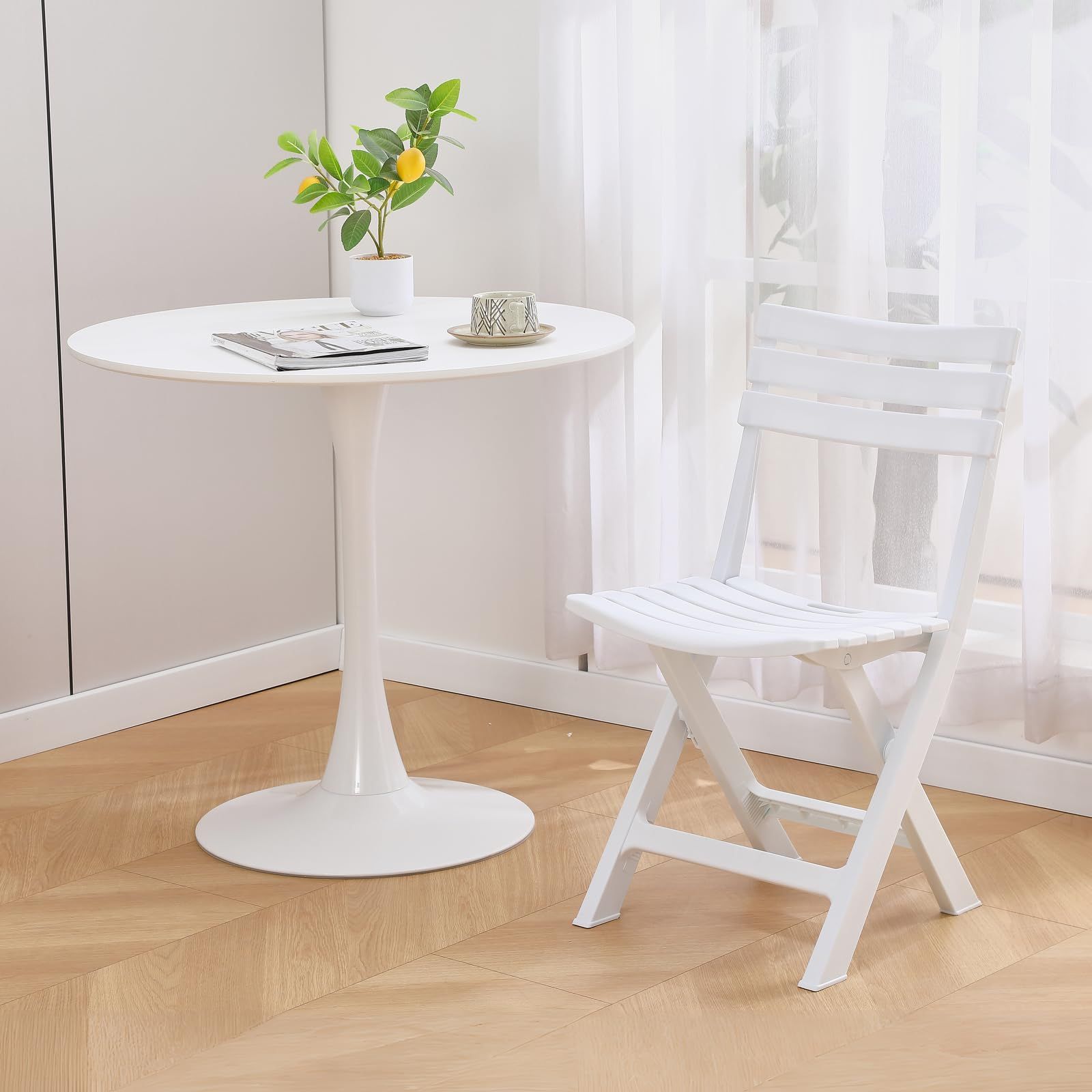 BOOSDEN 折りたたみ椅子 ガーデンチェア 4脚セット プラスチック 折り畳み椅子 簡易 折りたたみチェア イス おりたたみ ダイニング ベランダ 屋外 庭 アウトドア イベント ホワイト