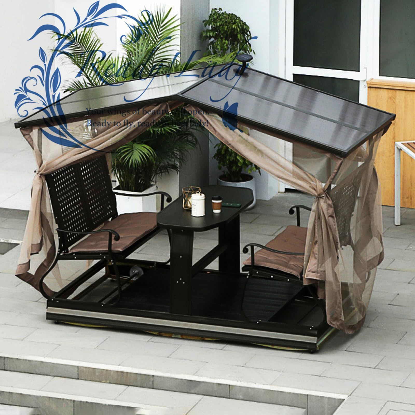 ハードトップガゼボキャノピー常設ガゼボ屋外ガゼボアルミニウムガゼボ 亜鉛メッキ鋼屋根付き ブラック 230 116 210 cm