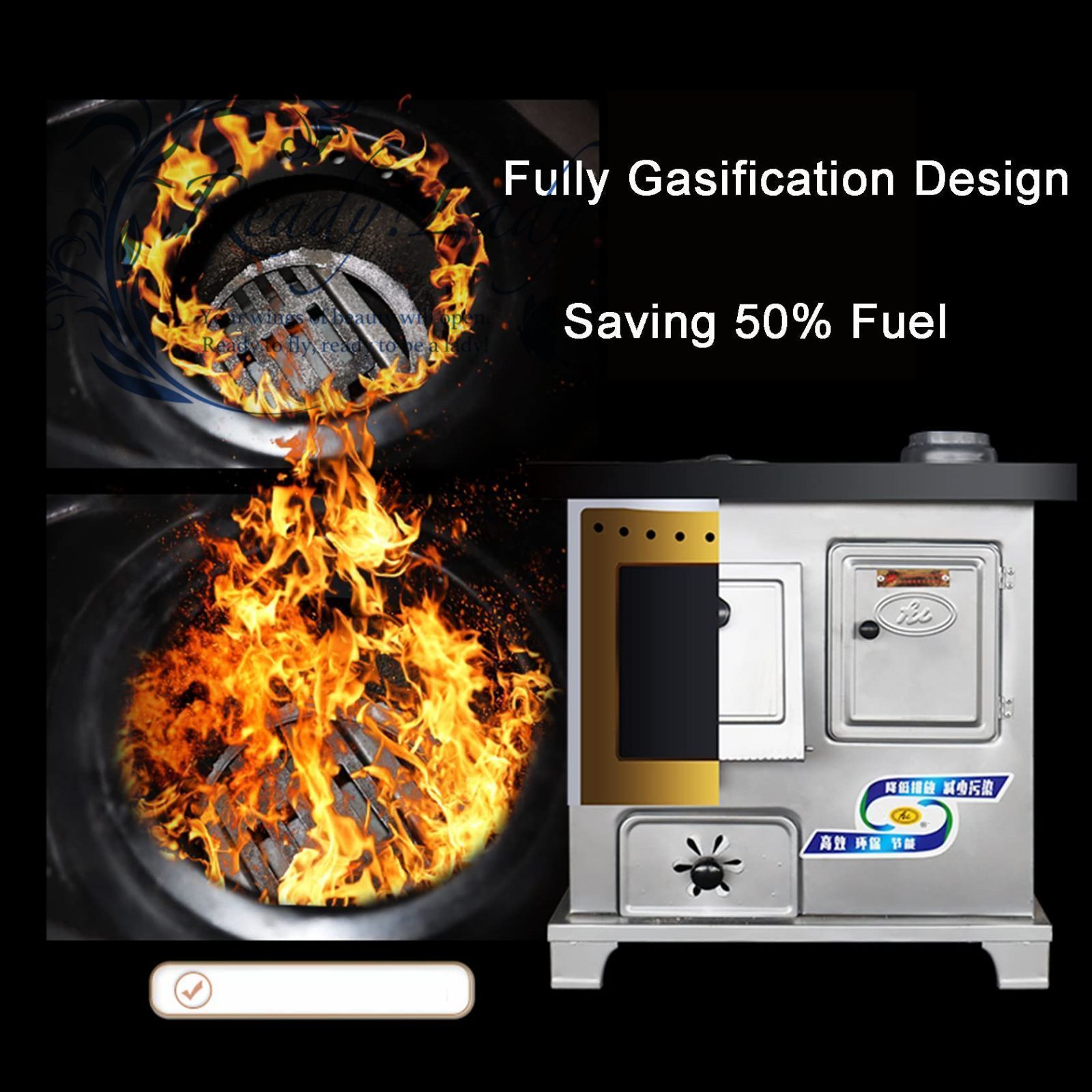鋳鉄製木炭ストーブ 16リットルの温水タンクと大容量オーブンを備えた省エネ薪ストーブ無煙調理器と加熱オーブン