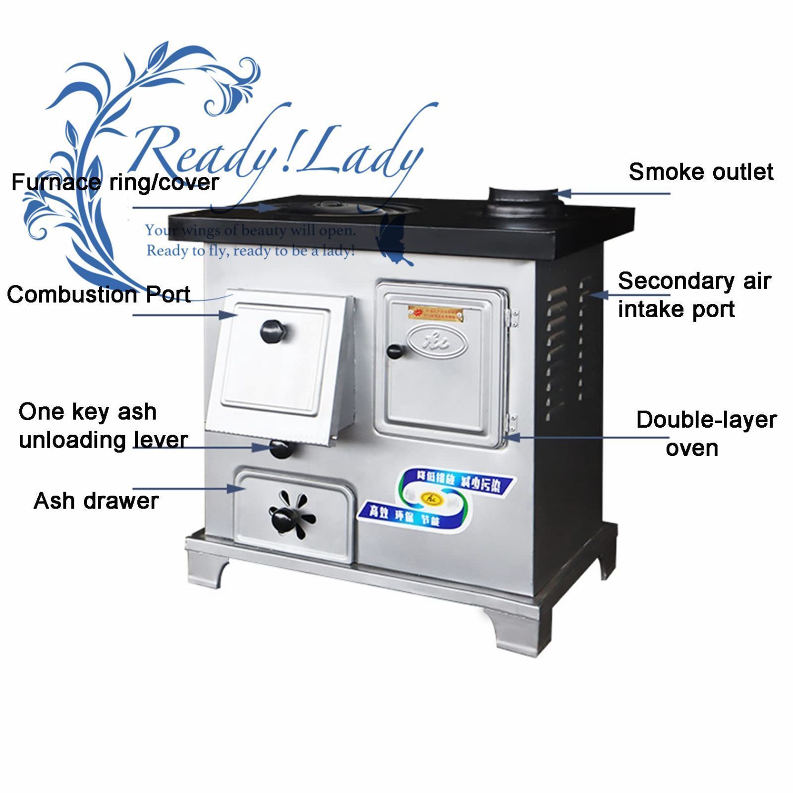 鋳鉄製木炭ストーブ 16リットルの温水タンクと大容量オーブンを備えた省エネ薪ストーブ無煙調理器と加熱オーブン OLIVEOS_COM_TR