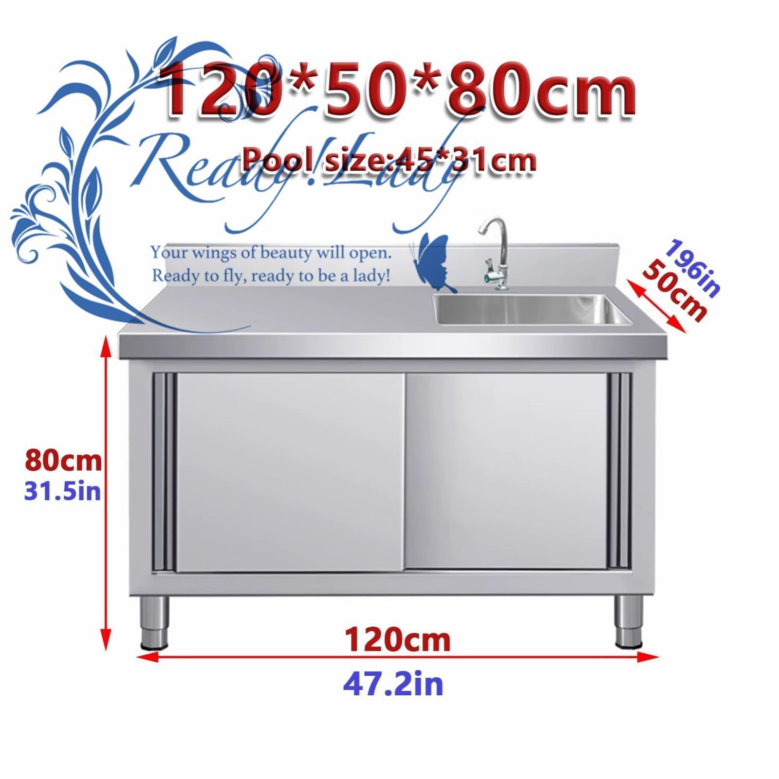 業務用厨房簡易流し台 大容量自立型シンク 屋外流し台 洗面所 流し台 ステンレス製 蛇口水栓付き 蛇口左右に付けれる120 60 80cm