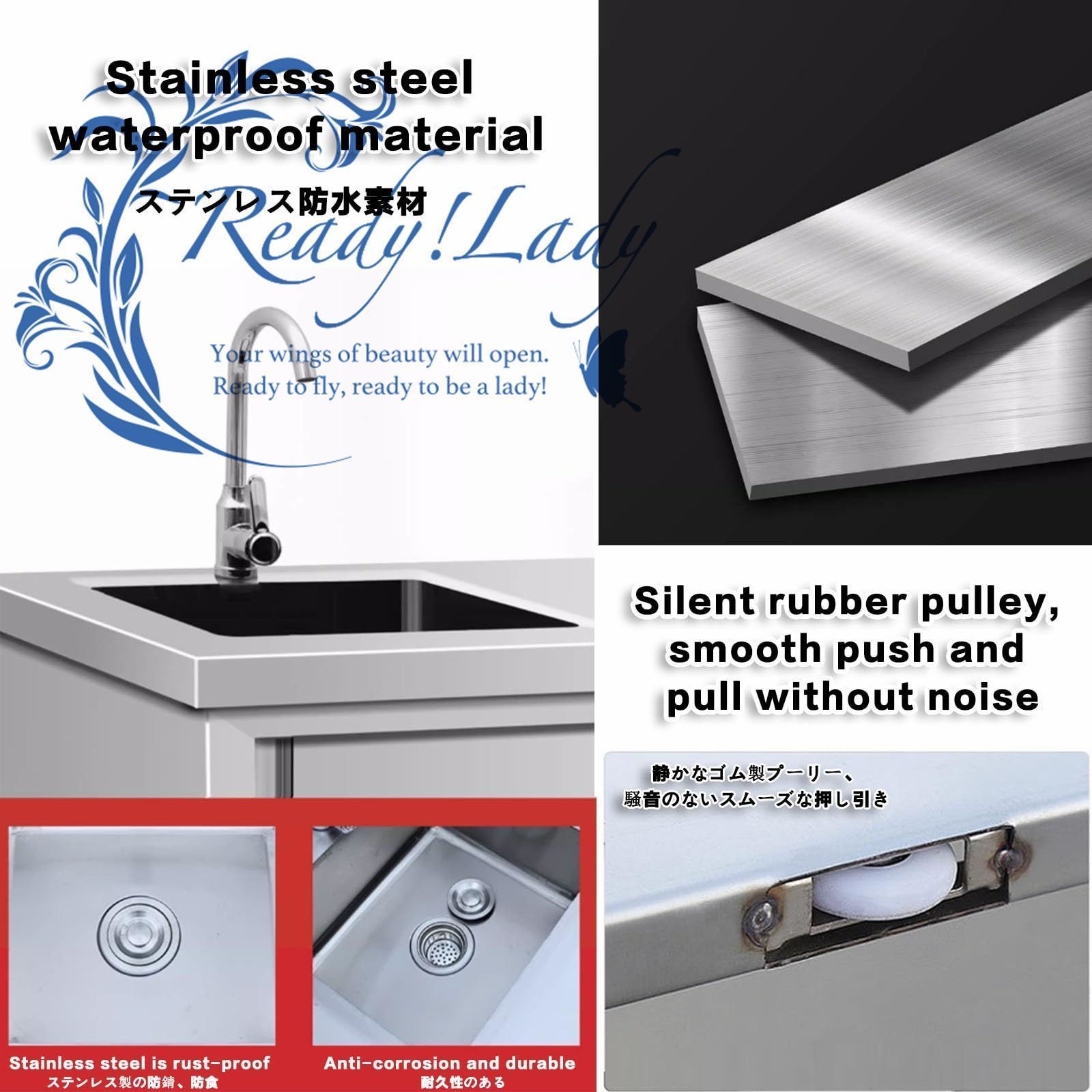  業務用厨房簡易流し台 大容量自立型シンク 屋外流し台 洗面所 流し台 ステンレス製 蛇口水栓付き 蛇口左右に付けれる120 60 80 cm キッチン 住宅設備