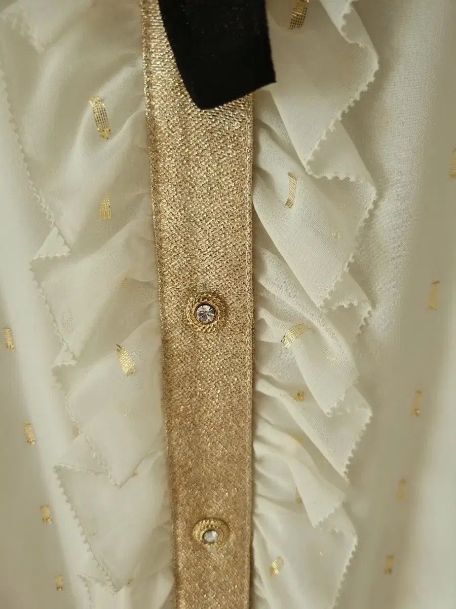  モジョエスピン フリル ブラウス リボン ポイント 長袖 シャツ ブラウス