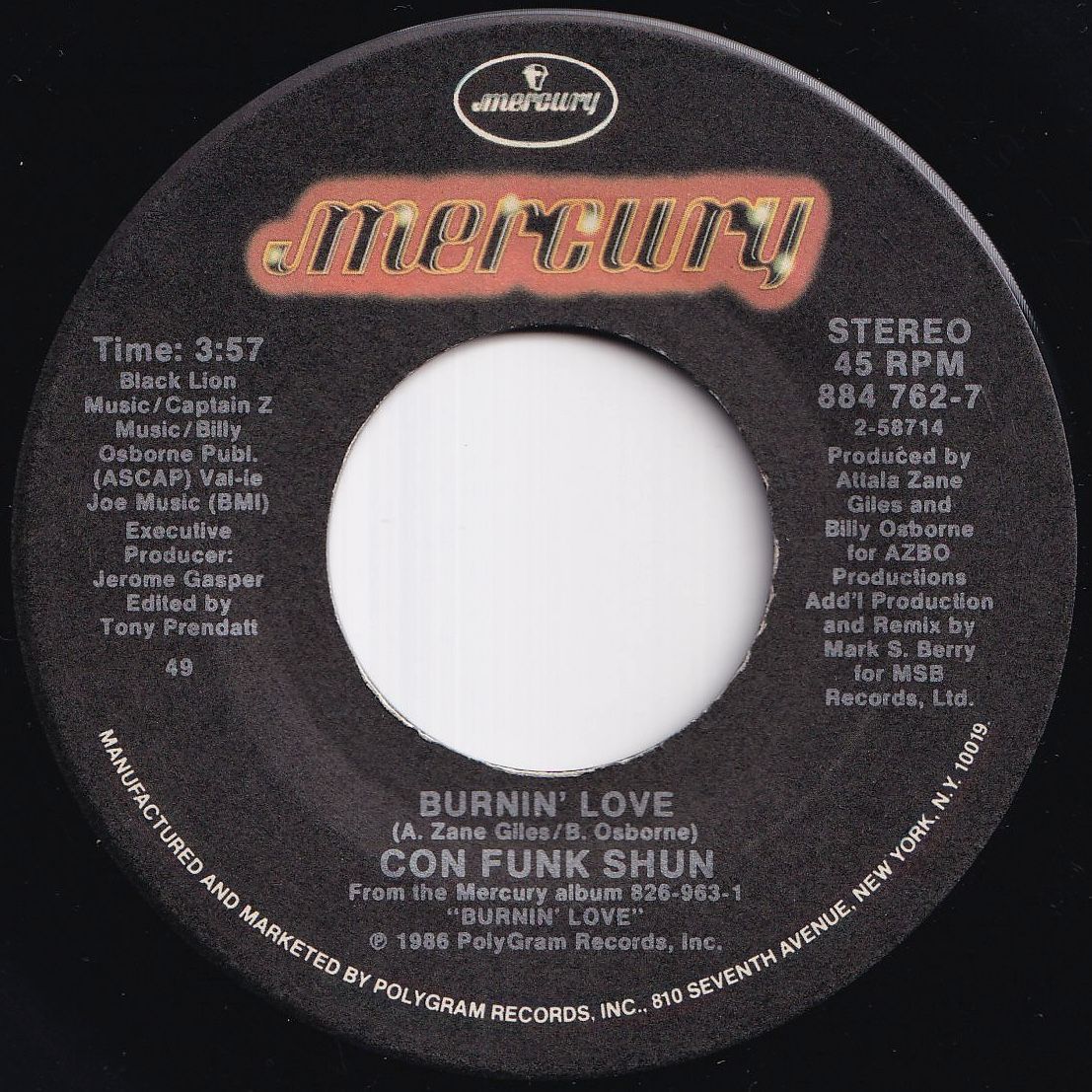 Con Funk Shun Burnin' Love / Candy Mercury US 884 762-7 212903