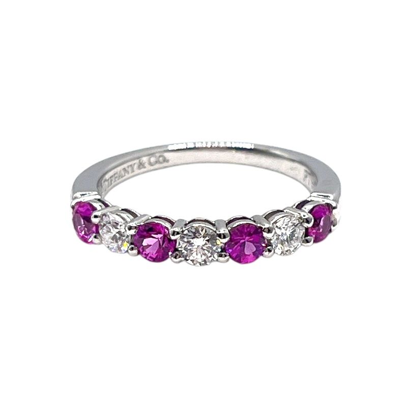 ティファニー TIFFANY＆CO エンブレイスリング Pt950 ピンクサファイヤ ダイヤモンド ジュエリー