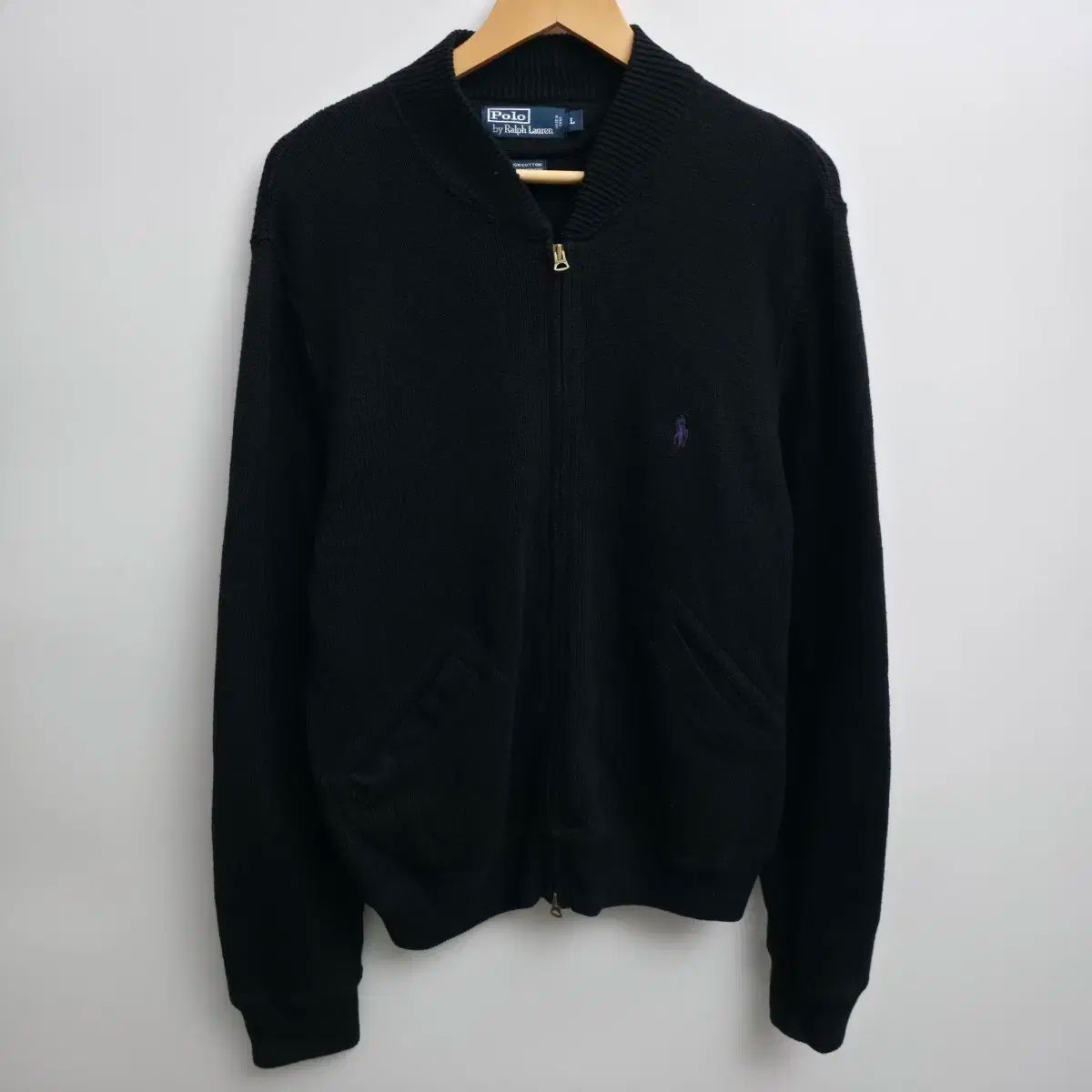 L ポロ ラルフローレン カシミア コットン ブラック ニット ジップ 