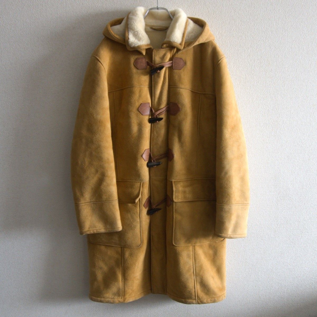 最 品 BROOKS BROTHERS ラムムートン ダッフルコート M キャメル ロング丈 レザー ブルックスブラザーズ s2510162