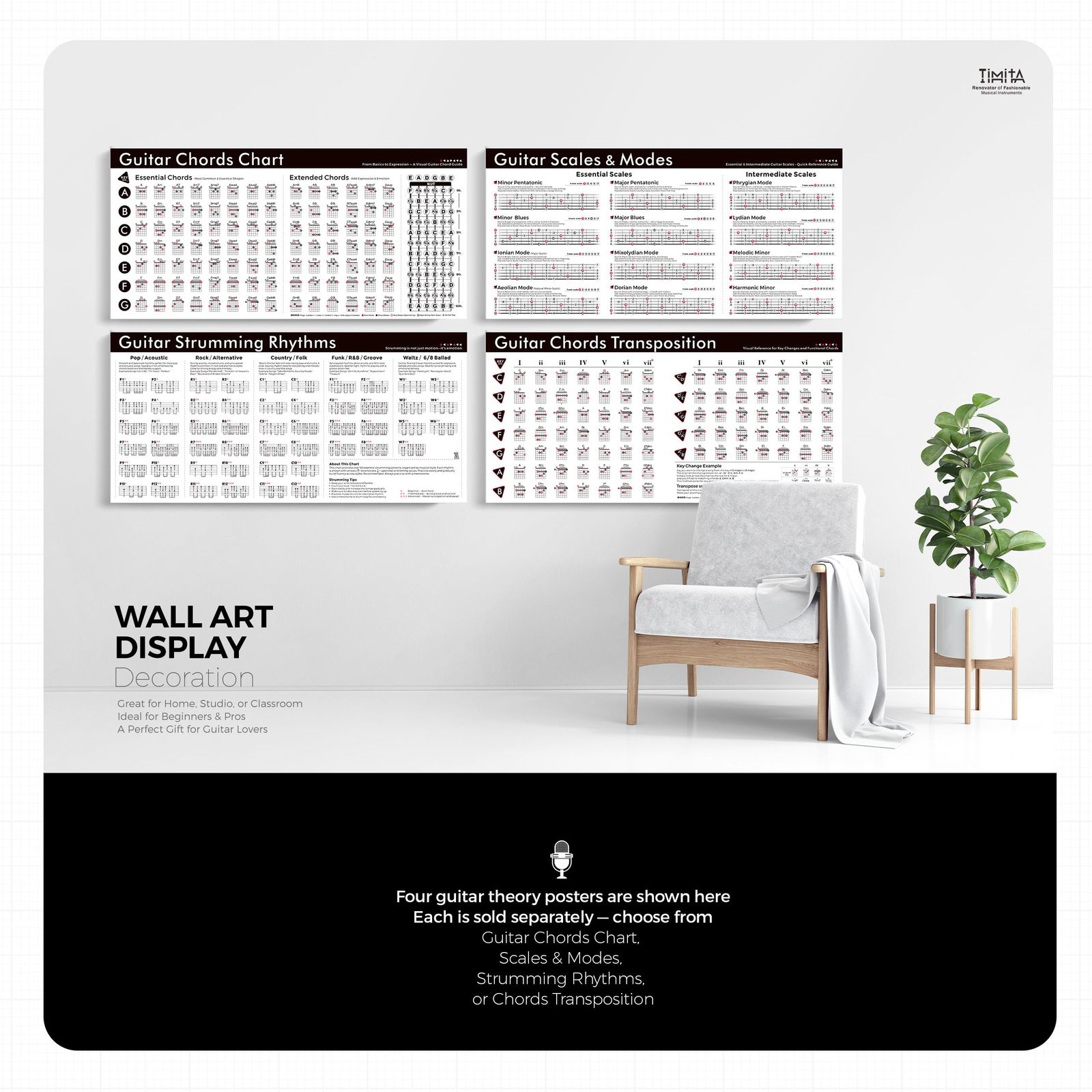 55インチのギターコードチャート アコースティックエレキギター用ラミネート加工