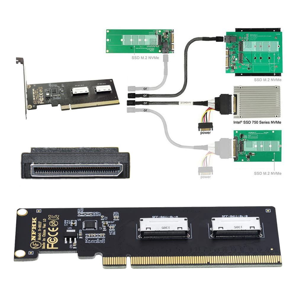 NFHK PCIE PCI-Express 16x to Dual Oculink SFF-8612 SFF-8611 8X VROCアダプター メインボードSSDグラフィックスカード用