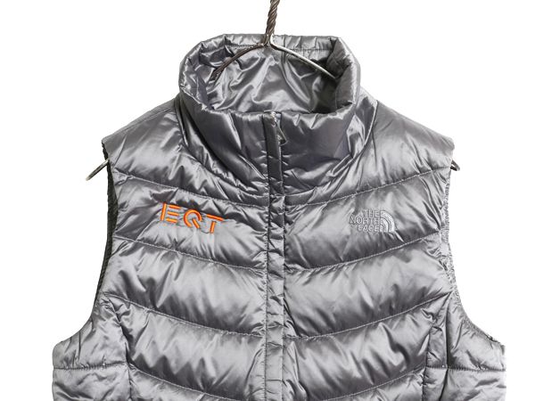 な ! US企画 ノースフェイス ナイロン ダウン ベスト レディース M 古着 フルジップ キルティング 550フィル アウトドア 重ね着 ハイネック 企業