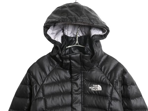 【お得なクーポン配布中!】 ノースフェイス ナイロン ダウン パーカー ジャケット ガールズ M 140cm 程 アウトドア フルジップ 550フィル ジャンパー ブラック 子供用