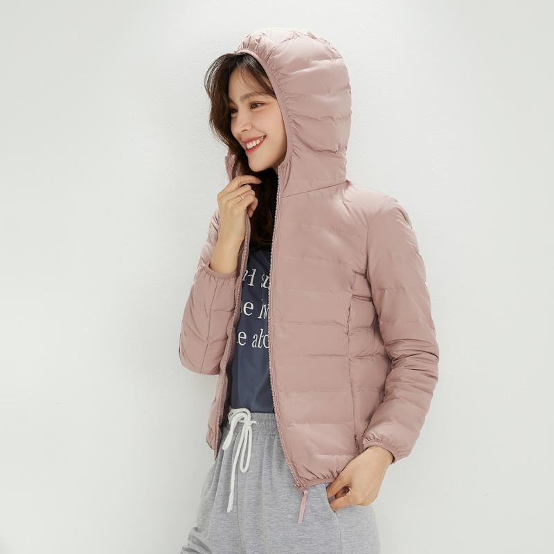 ダウンジャケット レディース 薄手 ショート丈 秋冬 フード付き 90% ホワイトダックダウン ポリエステル アウター 婦人服 ライトカーキ レ