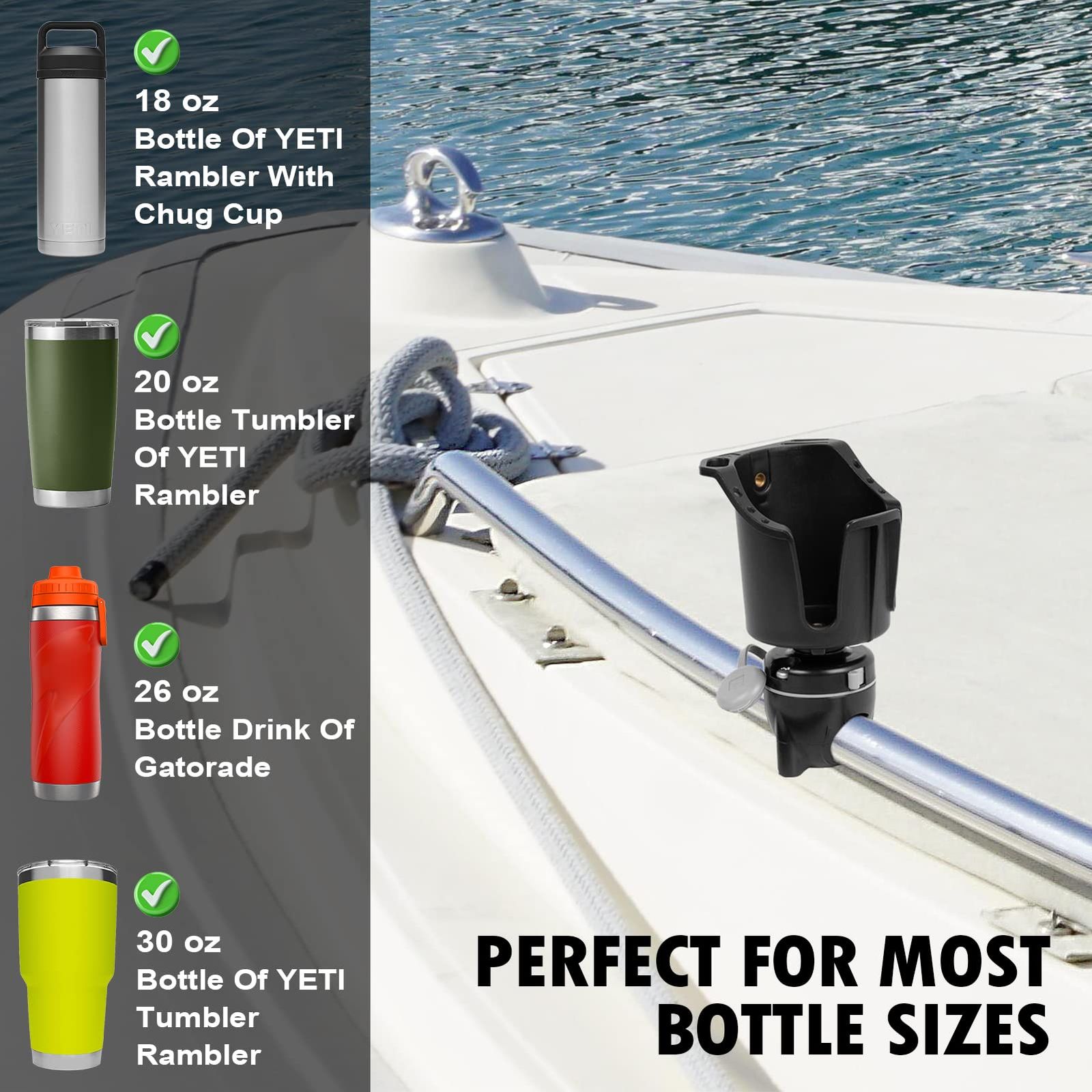 Obcursco ボートカップホルダー マリンカップホルダーレールマウント用 ドリンク ボトル 釣り具に最適 ポンツーン バスボートに対応