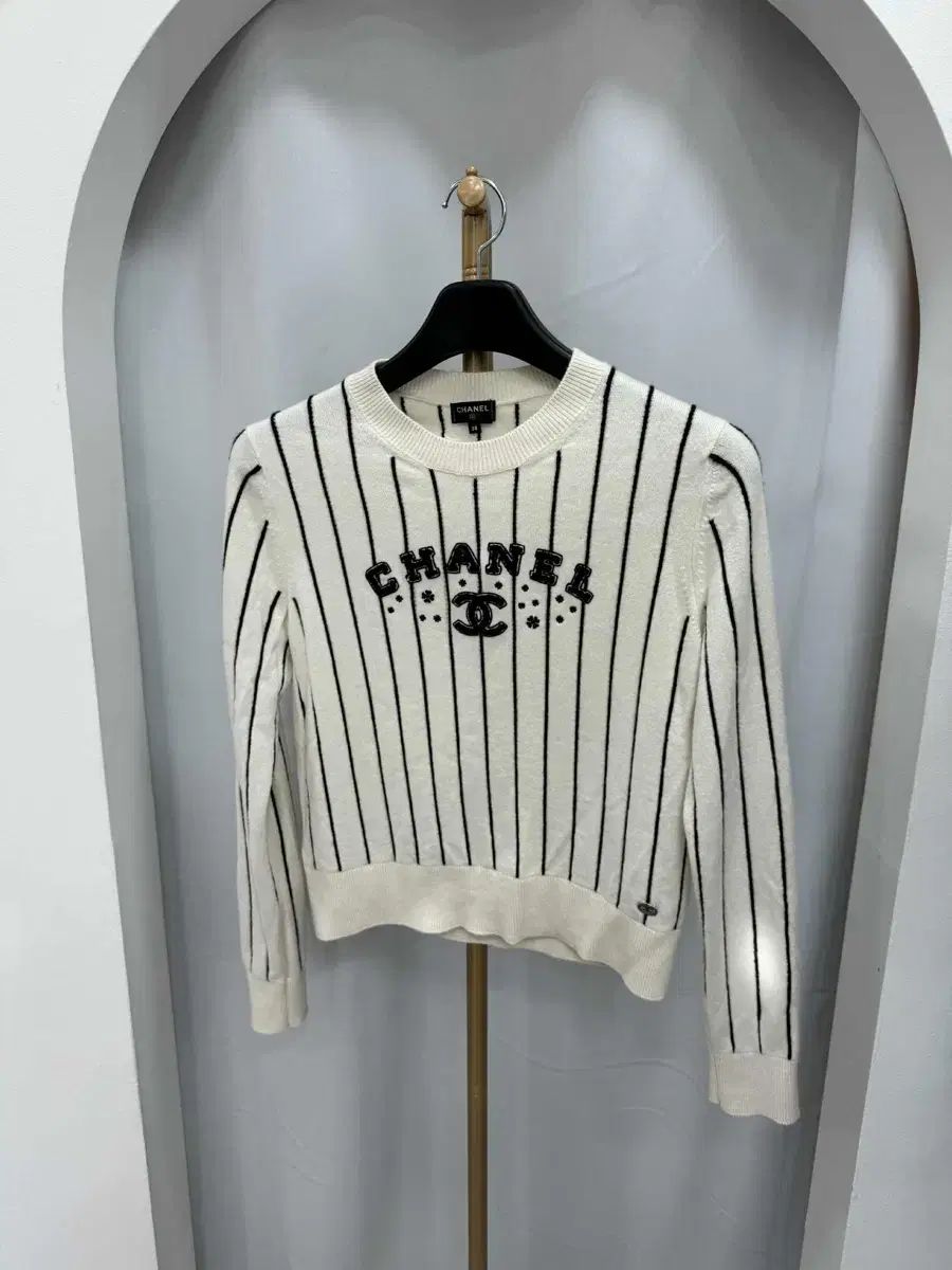 シャネル ストライプ プルオーバー ニット 38サイズ