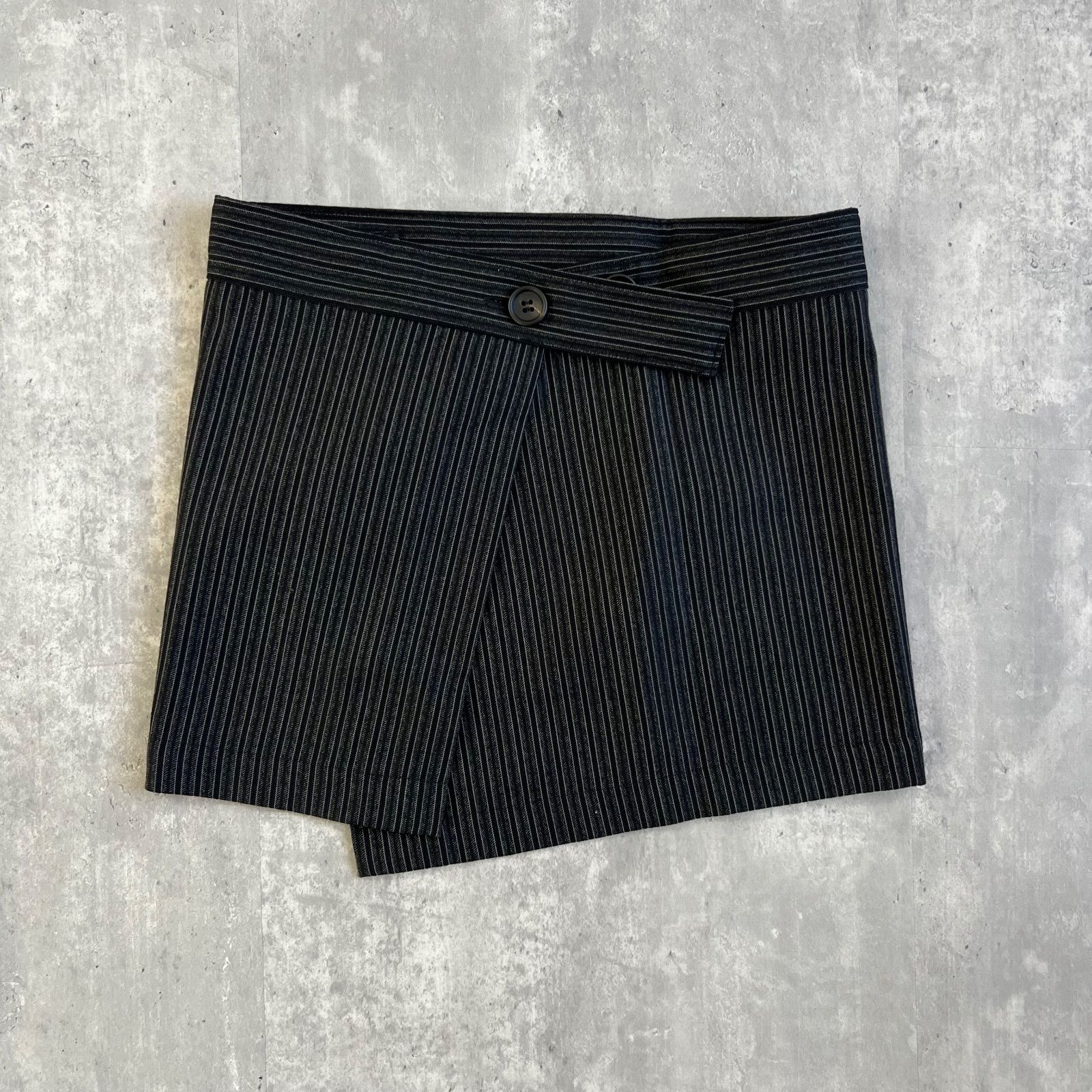 Y s ワイズ ヨウジヤマモト ウール ラップミニスカート ストライプ ブラック系 YV 06 123