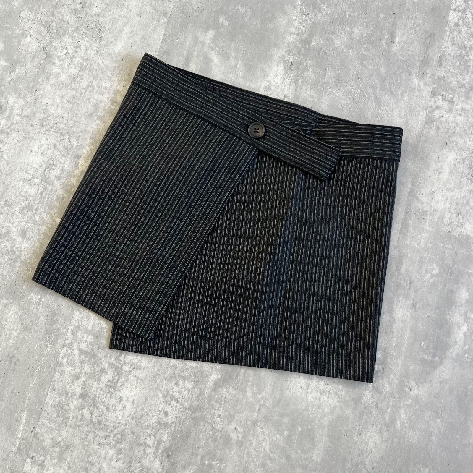 Y s ワイズ ヨウジヤマモト ウール ラップミニスカート ストライプ 3サイズ ブラック系 YV-S06-123