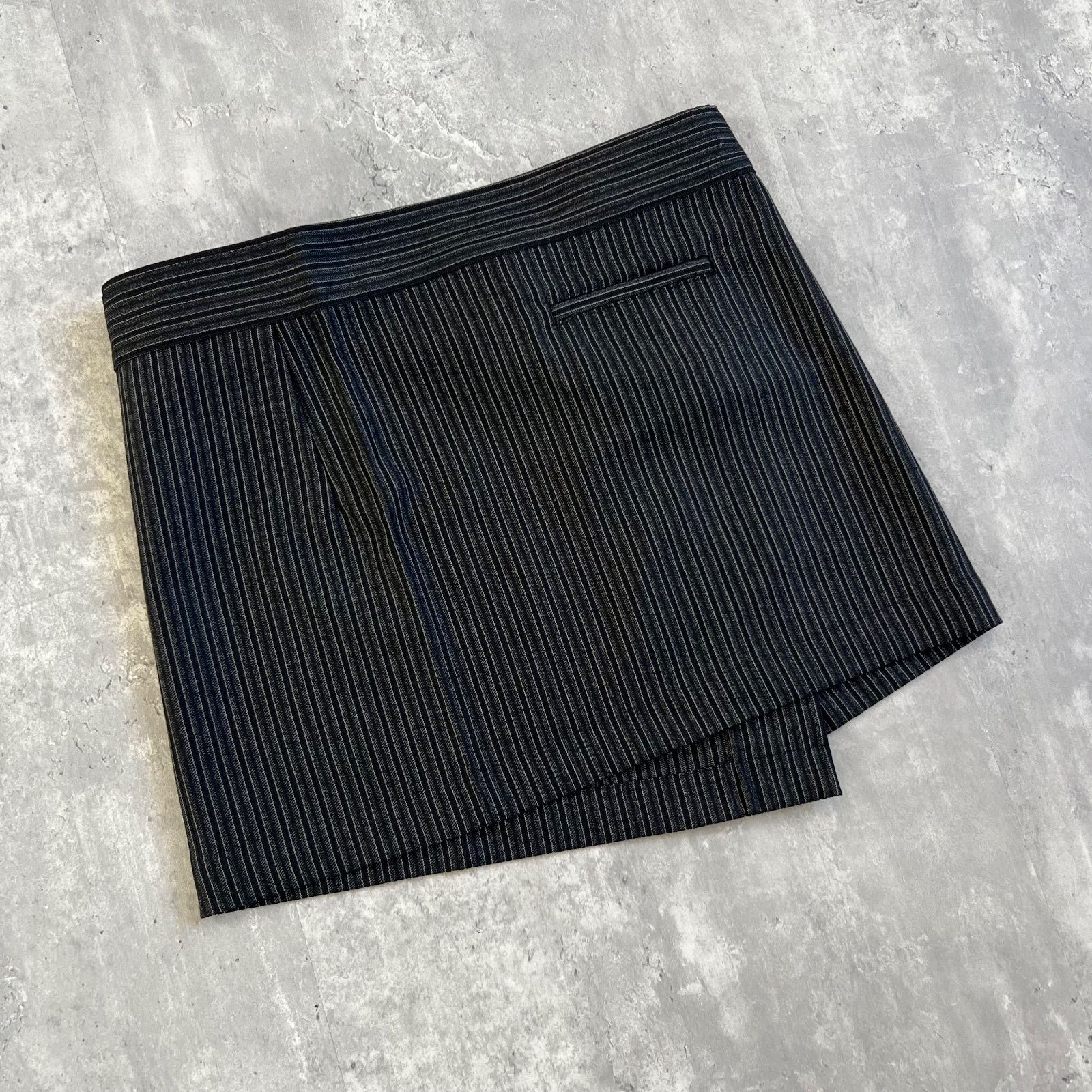 Y s ワイズ ヨウジヤマモト ウール ラップミニスカート ストライプ 3サイズ ブラック系 YV-S06-123 GULLKHAN_COM