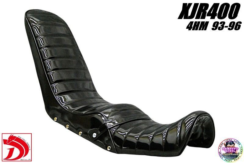 XJR400前期4HM 鋲打ち 黒エナ40cm 三段シート ブラック 補強入り エナメル アンコ抜き93~96年 3段 へっぽこ社長 タックロールXJR400R