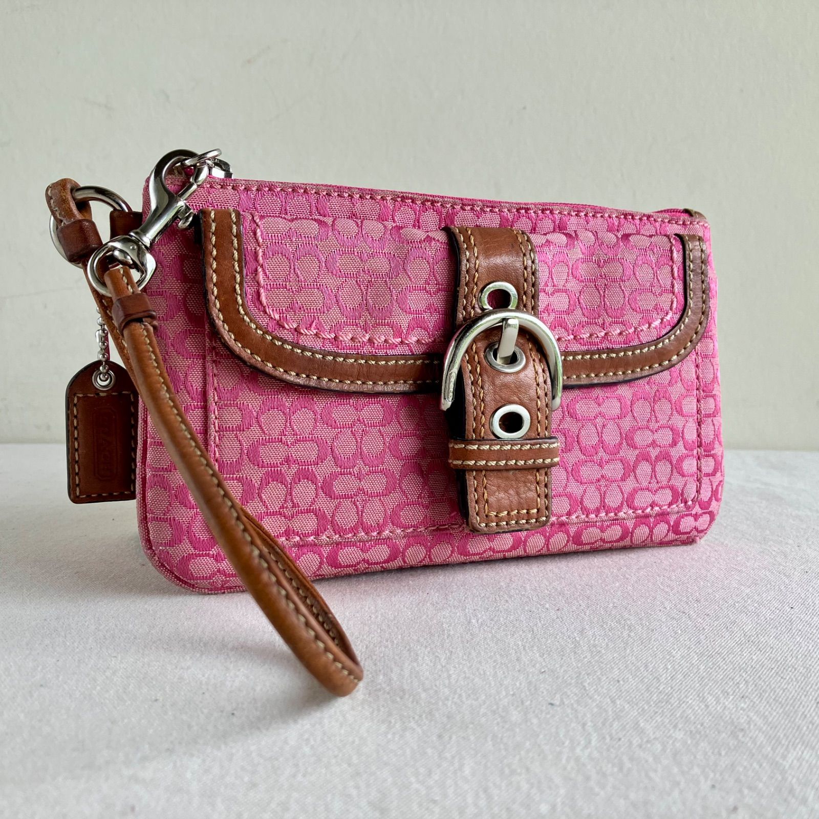Coach y2k Signature Soho Wristlet Pouch Pink Vintage