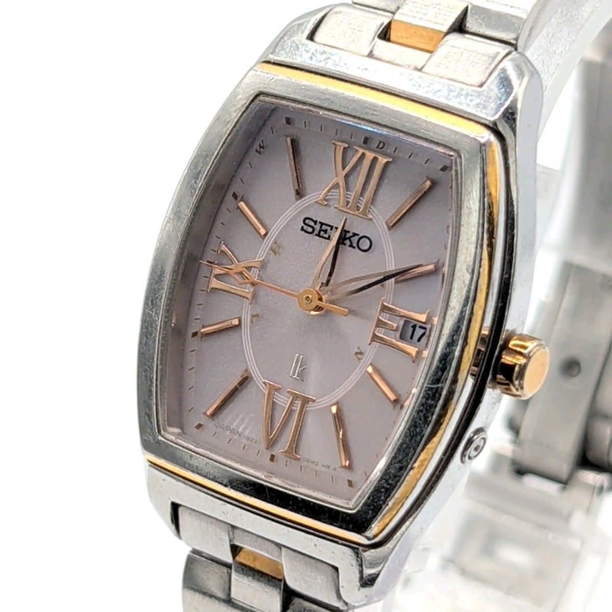 SEIKO 1B22-0AZ0 Lukia Watch Solar Ladies Square Silver Working セイコー ルキア ソーラー 時計 電波時計 電波ソーラー レディース スクエア シルバー デイト 稼働品