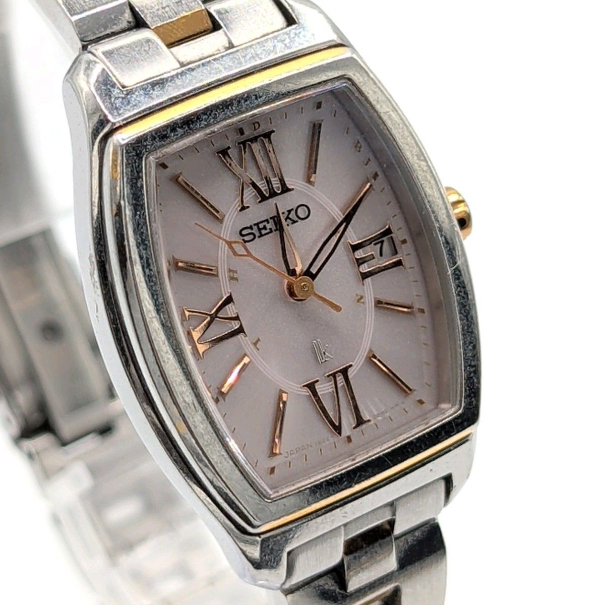 SEIKO 1B22-0AZ0 Lukia Watch Solar Ladies Square Silver Working セイコー ルキア ソーラー 時計 電波時計 電波ソーラー レディース スクエア シルバー デイト 稼働品