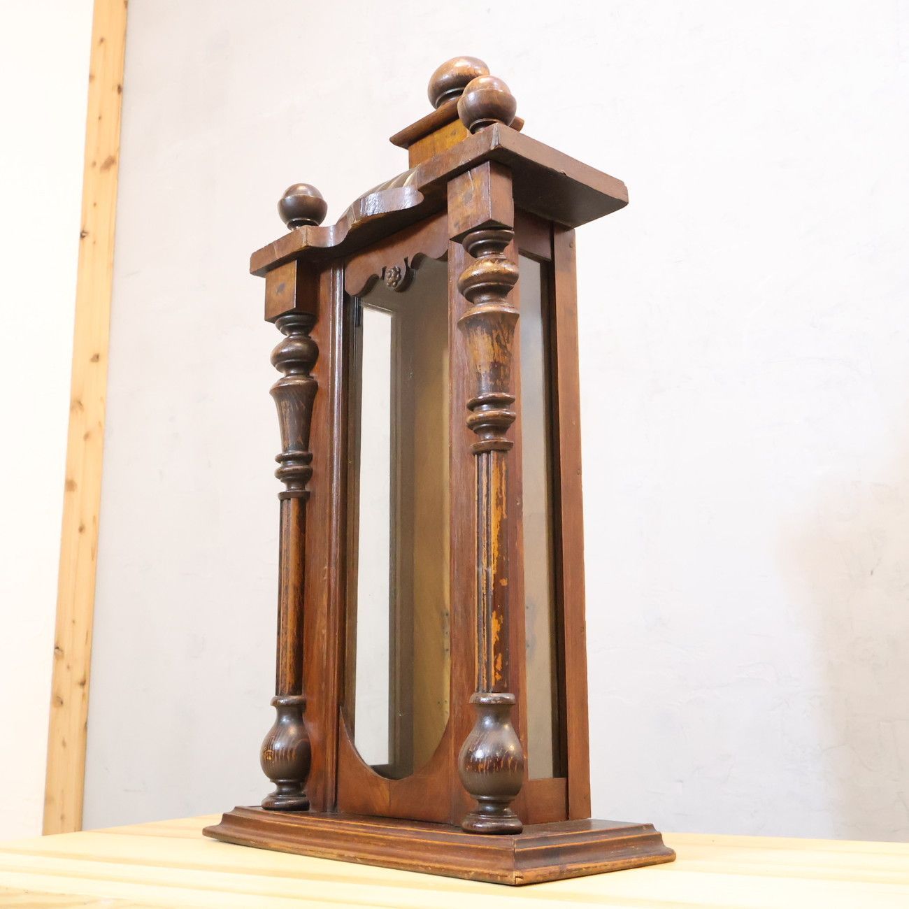 アンティーク マホガニー材 時計キャビネット ガラス 飾り棚 ヴィンテージテイスト 店舗什器 収納 カントリースタイル カフェ風