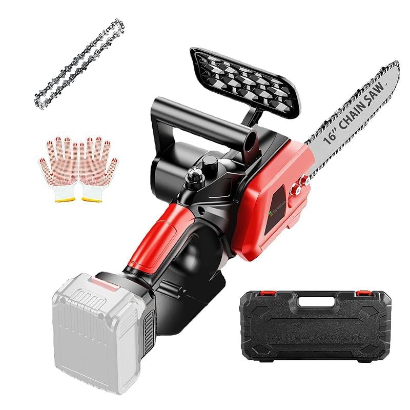 Soggloo チェーンソー 充電式 16インチ 電動ちえーんソー 21V ブラシレスモーター搭載 自動給油 軽量1.9kg 片手操作 強力 最大切断幅35cm 18Vバッテリー互換 家庭用 園芸 伐採 日本語取扱説明書 収納ケース付き 16インチ 本体 1