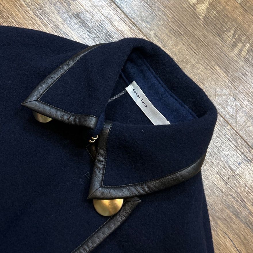 美品✨サカイラック　ピーコート　ウール　金ボタン　レザーパイピング　ネイビー　M 美品✨サカイラック ピーコート ウール 金ボタン レザーパイピング