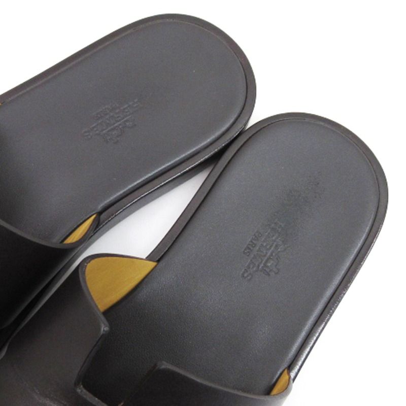 エルメス HERMES イズミール サンダル Hロゴ レザー ブラウン 40 25cm  