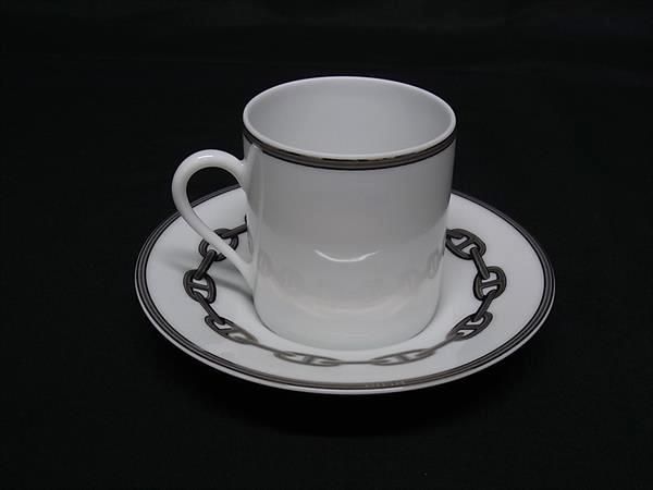 HERMES エルメス シェーヌダンクル ティーカップ-ソーサー 食器 テーブルウェア ホワイト系×グレー系 FN6618