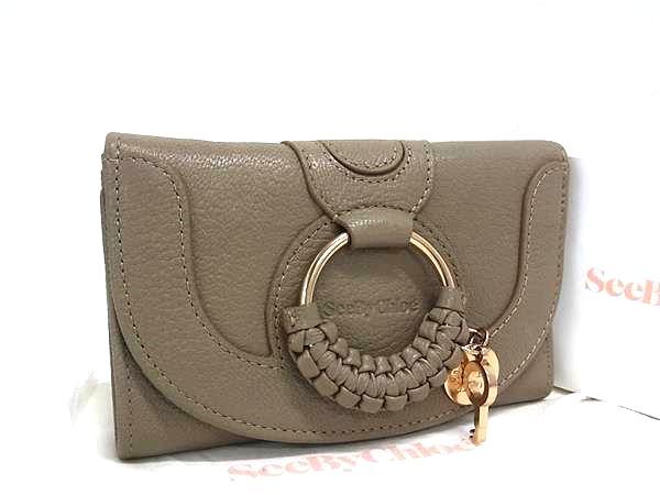 SeeByChloe シーバイクロエ ハナ レザー 三つ折り 財布 札入れ 小銭入れ グレージュ系×ゴールド系 BS0951